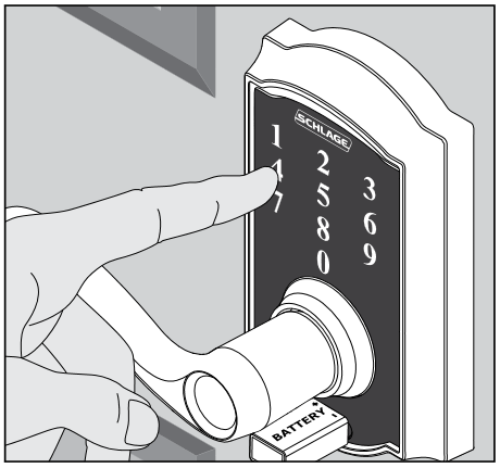 Schlage - BE375 - MANIJA DE PANTALLA TÁCTIL SIN LLAVE - Arranque de la batería - Paso 2 MANIJA DE PANTALLA TÁCTIL SIN LLAVE - Arranque de la batería - Paso 2