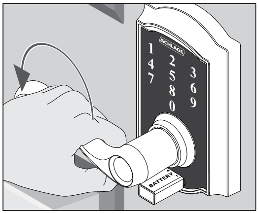 Schlage - BE375 - MANIJA DE PANTALLA TÁCTIL SIN LLAVE - Arranque de la batería - Paso 3 MANIJA DE PANTALLA TÁCTIL SIN LLAVE - Arranque de la batería - Paso 3