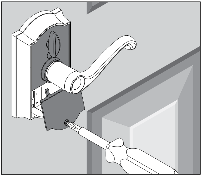 Schlage - BE375 - MANIJA DE PANTALLA TÁCTIL SIN LLAVE - Cambio de la batería - Paso 1 MANIJA DE PANTALLA TÁCTIL SIN LLAVE - Cambio de la batería - Paso 1