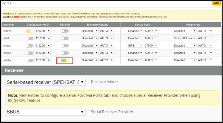 Eachine - Novice IV - Receiver configuration Receiver configuration