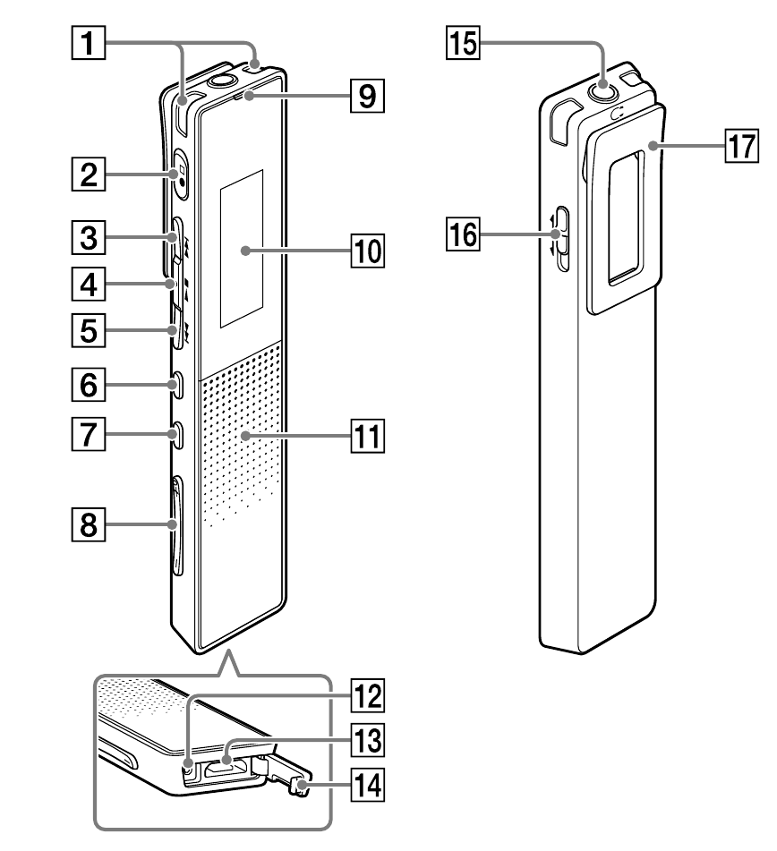 Sony - ICD-TX650 - Бөлшектер мен басқару элементтері Бөлшектер мен басқару элементтері