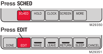 Honeywell - VisionPRO TH8000 Series - A program ütemezések beállítása - 1. lépés - Nyomja meg a Sched gombot A program ütemezések beállítása - 1. lépés - Nyomja meg a Sched gombot