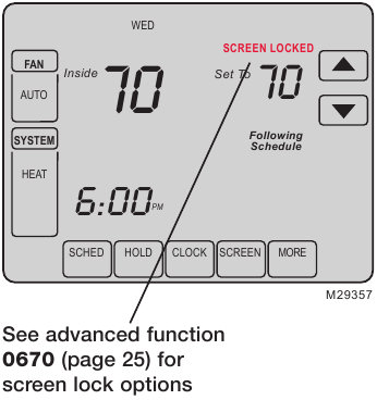 Honeywell - VisionPRO TH8000 Series - A Képernyőzár funkció használata A Képernyőzár funkció használata