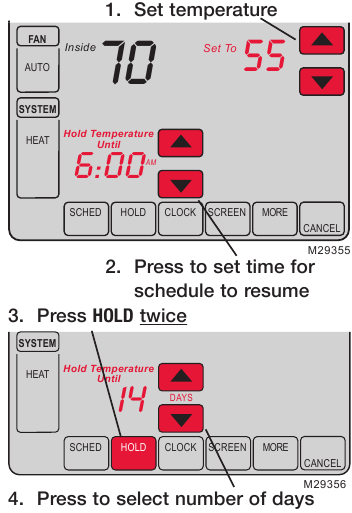 Honeywell - VisionPRO TH8000 Series - A Nyaralás tartás funkció használata A Nyaralás tartás funkció használata