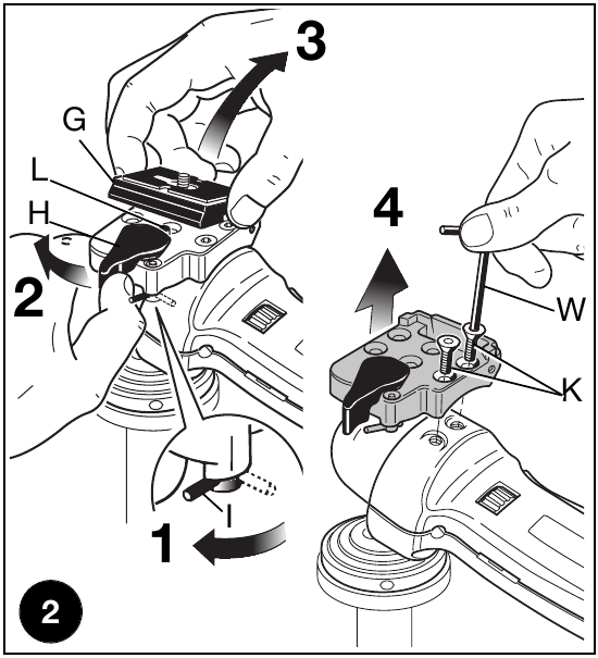 Manfrotto - 322RC2 - Configuración de la rótula para uso con la mano izquierda - Paso 1 Configuración de la rótula para uso con la mano izquierda - Paso 1