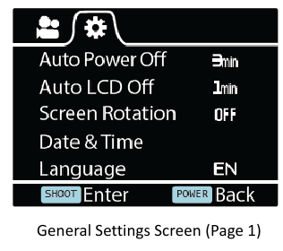 Rollei - Actioncam 400 - Bendrieji nustatymai Bendrieji nustatymai
