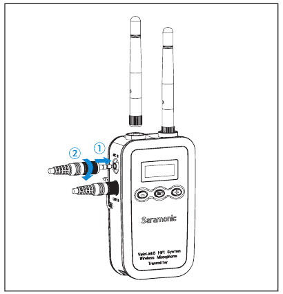 Saramonic - Système HiFi VmicLink5 - Émetteur de poche - Fixation des accessoires - Étape 2 Émetteur de poche - Fixation des accessoires - Étape 2