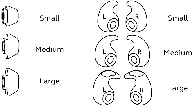 Jabra - Elite 45e - Gjetja e përshtatjes së duhur - Madhësitë e EarGel/EarWing Gjetja e përshtatjes së duhur - Madhësitë e EarGel/EarWing