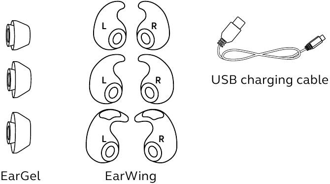 Jabra - Elite 45e - Aksesorët e përfshirë Aksesorët e përfshirë