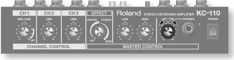 Roland - KC-110 - Prilagajanje glasnosti in tona - 3. korak Prilagajanje glasnosti in tona - 3. korak