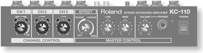 Roland - KC-110 - Prilagajanje glasnosti in tona - 4. korak Prilagajanje glasnosti in tona - 4. korak