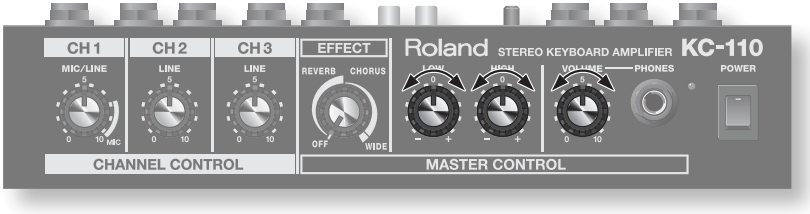 Roland - KC-110 - Prilagajanje glasnosti in tona - 5. korak Prilagajanje glasnosti in tona - 5. korak