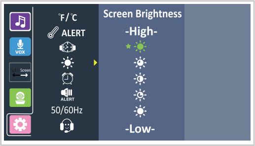 Babysense - HD-S2 - Ryškumo reguliavimas Ryškumo reguliavimas