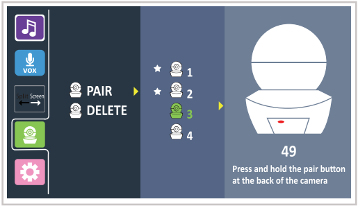 Babysense - HD-S2 - Pairing the Baby Unit (Camera) with the Parent Unit Kūdikio bloko (kameros) susiejimas su tėvų bloku