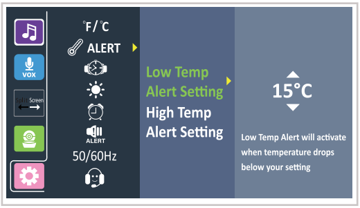 Babysense - HD-S2 - Temperatūros įspėjimo nustatymas Temperatūros įspėjimo nustatymas