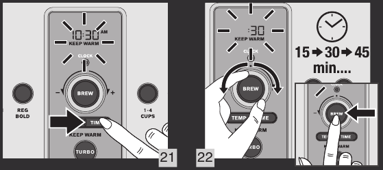 Krups - Savoy EC414 - Za nastavitev trajanja ohranjanja toplote Za nastavitev trajanja ohranjanja toplote