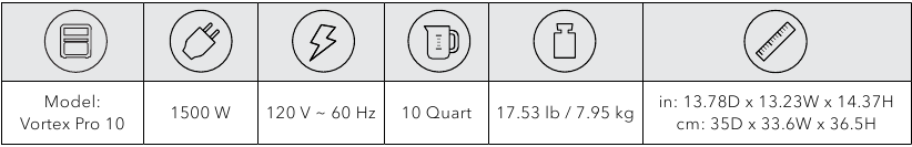 Instant Pot - VORTEX PRO - Product specifications Product specifications