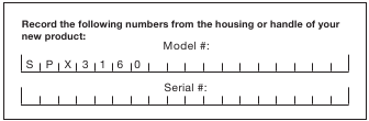 SunJoe - SPX3160 - Recording the Model and Serial Numbers Mallin ja sarjanumeroiden tallentaminen