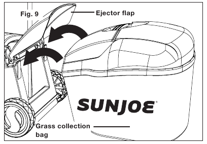 SunJoe - MJ24C-14 - Montaż i mocowanie kosza na trawę - Krok 3 Montaż i mocowanie kosza na trawę - Krok 3