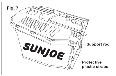 SunJoe - MJ402E - Montimi + Vendosja e Çantës së Grumbullimit të Barit - Hapi 2 Montimi + Vendosja e Çantës së Grumbullimit të Barit - Hapi 2