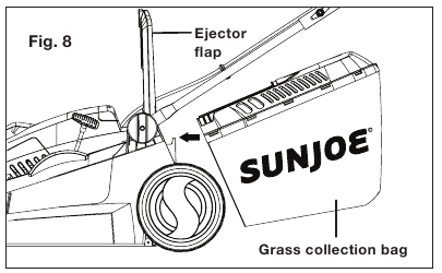 SunJoe - MJ402E - Montimi + Vendosja e Çantës së Grumbullimit të Barit - Hapi 3 Montimi + Vendosja e Çantës së Grumbullimit të Barit - Hapi 3