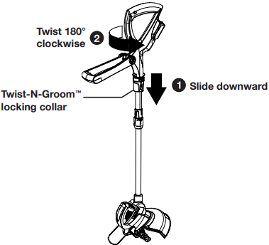 SunJoe - 24V-SB10-CT - Edging - Step 1 - Converting the unit into edger Kraštų apipjovimas - 1 žingsnis - Įrenginio pavertimas į kraštų apipjovėją