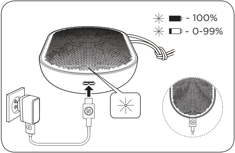 Bang & Olufsen - Beoplay P2 - Carga - Conexión e indicación de carga Carga - Conexión e indicación de carga