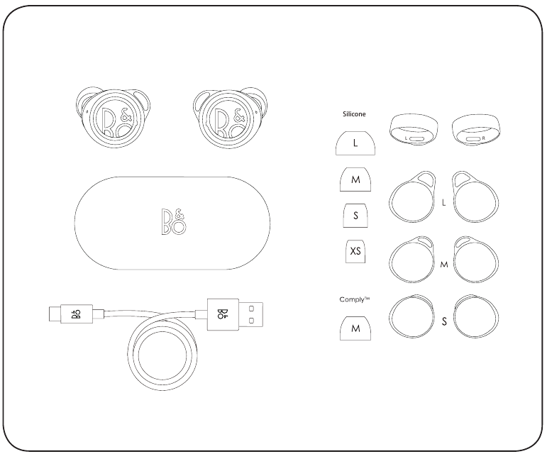 Bang & Olufsen - Beoplay E8 Sport - Contenuto della confezione Contenuto della confezione