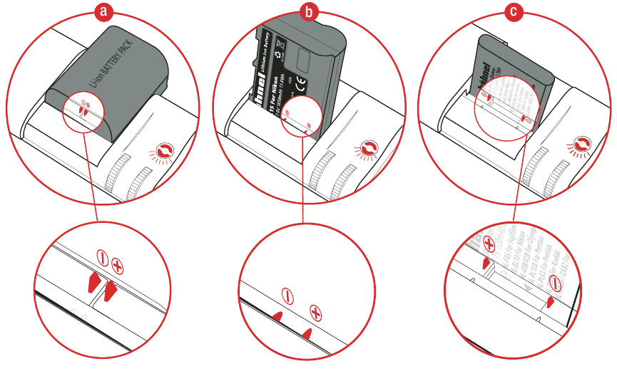 Hahnel - Unipal Mini - Akumuliatoriaus pozicijos Akumuliatoriaus pozicijos