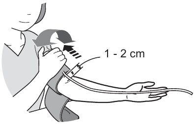 Omron - M3 Comfort - Aplikácia manžety na rameno - Krok 1 Aplikácia manžety na rameno - Krok 1