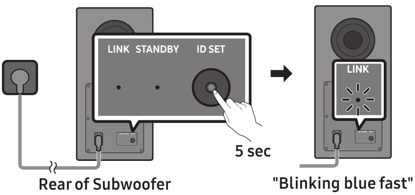 Samsung - HW-Q900C - Jei žemų dažnių garsiakalbis neprisijungia automatiškai Jei žemų dažnių garsiakalbis neprisijungia automatiškai