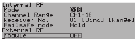 FrSky - ACCST Taranis X9E - Nastavitev modela za zunanji RF modul Nastavitev modela za zunanji RF modul