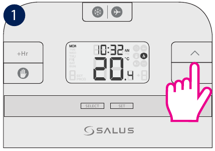 Salus Controls - RT510BC - Tymczasowe nadpisanie - Krok 1 Tymczasowe nadpisanie - Krok 1