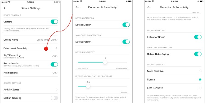 TP-Link - KC410S - Manage Device Settings - Step 3 - Set sensitivity Manage Device Settings - Step 3 - Set sensitivity