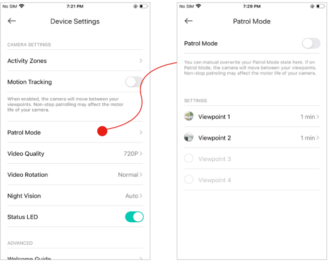 TP-Link - KC410S - Manage Device Settings - Step 6 - Patrol mode Manage Device Settings - Step 6 - Patrol mode