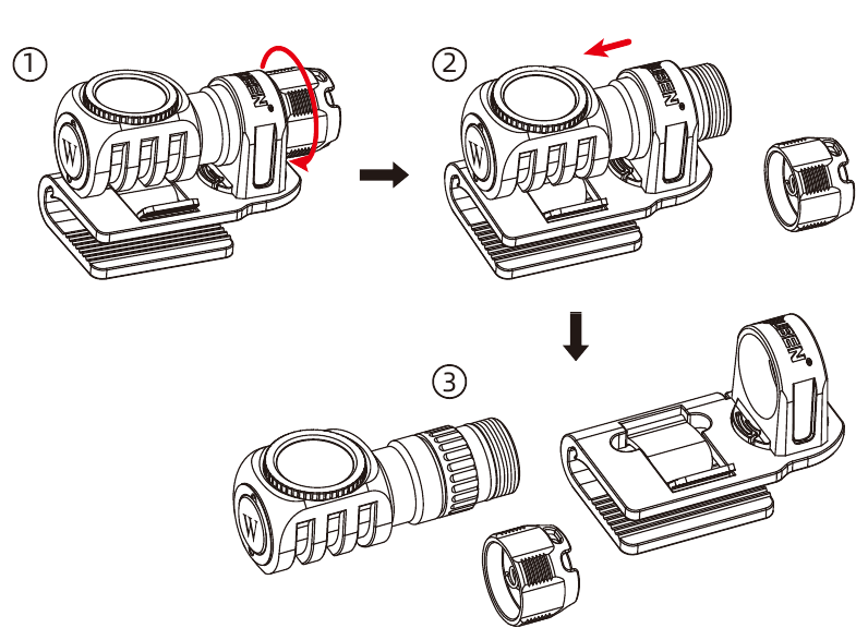 WUBEN - H5 - Installation - Étape 2 - Retirer la lampe frontale Installation - Étape 2 - Retirer la lampe frontale