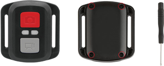 AKASO - V50 X - Substituição da bateria CR2032 do controlo remoto - Passo 1 Substituição da bateria CR2032 do controlo remoto - Passo 1