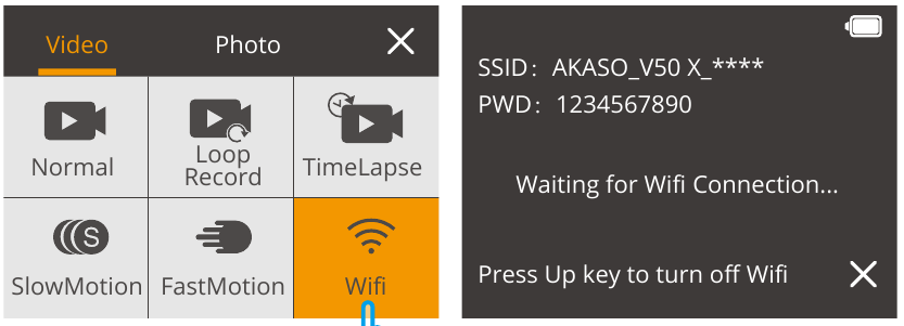 AKASO - V50 X - Modo Wifi Modo Wifi