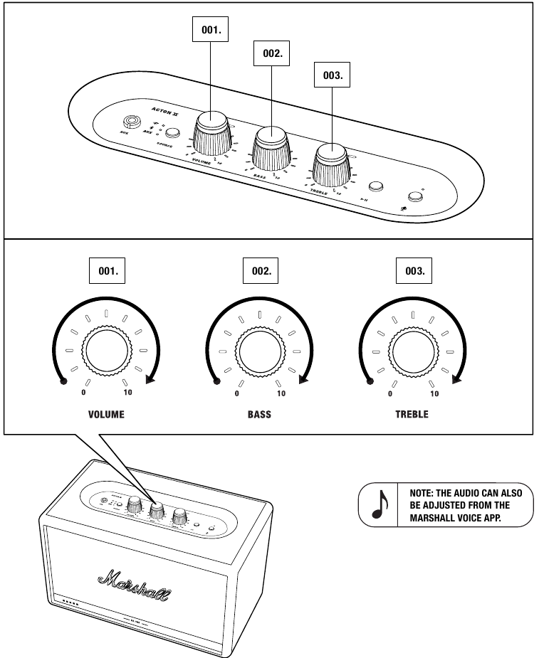 Marshall - Acton II Voice with Amazon Alexa - AJUSTE DEL VOLUMEN/GRAVES/AGUDOS AJUSTE DEL VOLUMEN/GRAVES/AGUDOS