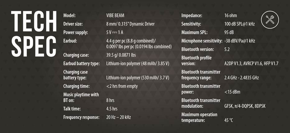 JBL - Harman Vibe Beam - TEHNIČNE SPECIFIKACIJE TEHNIČNE SPECIFIKACIJE