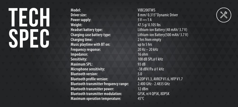 JBL - Harman Vibe 200TWS - ESPECIFICAÇÃO TÉCNICA ESPECIFICAÇÃO TÉCNICA