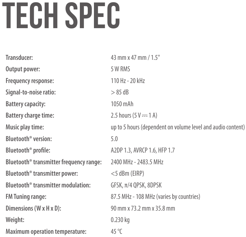 JBL - Harman WIND3 - Specyfikacja techniczna Specyfikacja techniczna