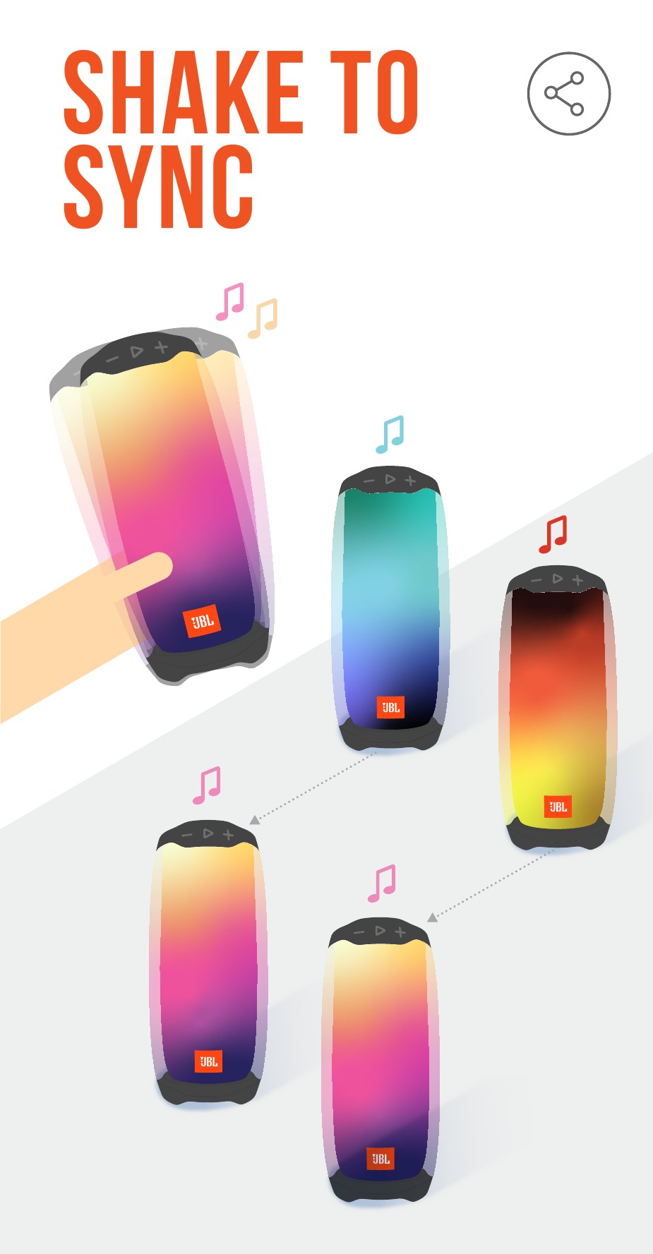 JBL - Harman Pulse 4 - Potrząśnij, aby zsynchronizować Potrząśnij, aby zsynchronizować