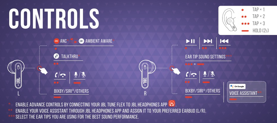 JBL - Harman Tune Flex - CONTROLES CONTROLES