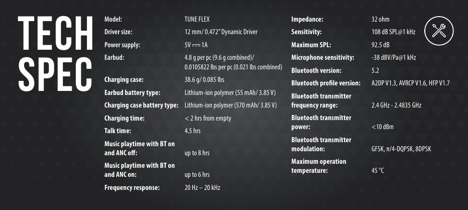 JBL - Harman Tune Flex - ESPECIFICACIONES TÉCNICAS ESPECIFICACIONES TÉCNICAS