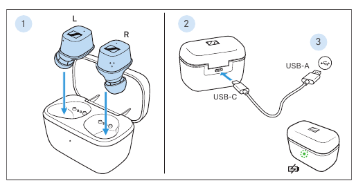 Sennheiser - CX Plus True Wireless - Şarj edilebilir pilin şarj edilmesi Şarj edilebilir pilin şarj edilmesi