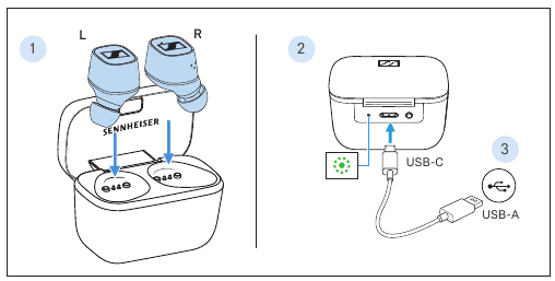 Sennheiser - CX 400BT True Wireless - Charging the rechargeable battery Charging the rechargeable battery