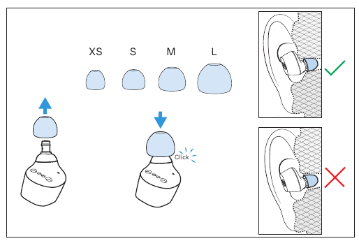 Sennheiser - CX 400BT True Wireless - Selecting suitable ear adapters for optimum fit Selecting suitable ear adapters for optimum fit