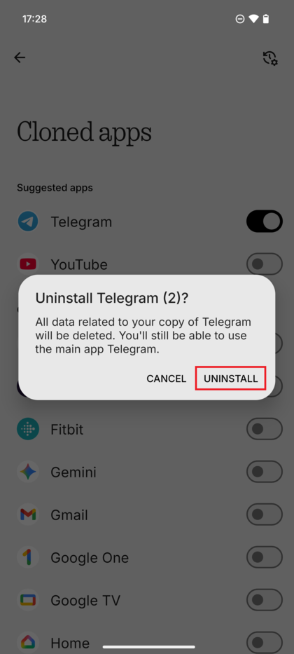 Potvrdzovacie kontextov&eacute; okno so žiadosťou o potvrdenie odin&scaron;talovania, so zv&yacute;raznen&yacute;m tlačidlom &bdquo;Odin&scaron;talovať&ldquo;.