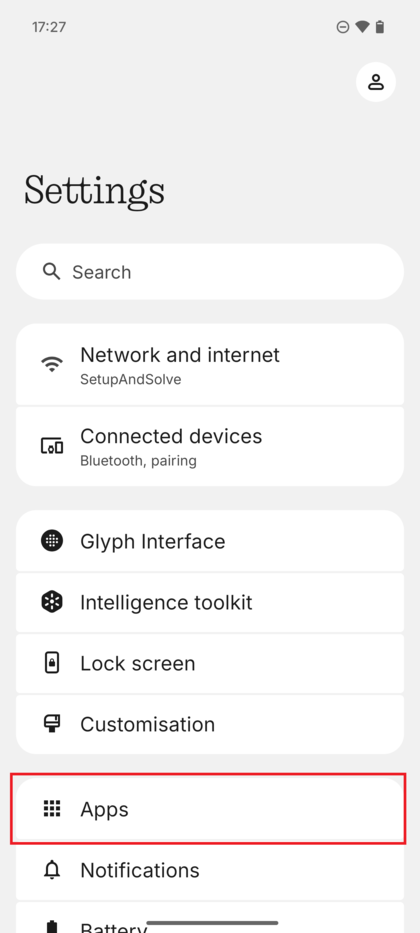 Ponuka nastaven&iacute; Nothing OS zobrazuj&uacute;ca zv&yacute;raznen&uacute; sekciu &bdquo;Aplik&aacute;cia&ldquo;.